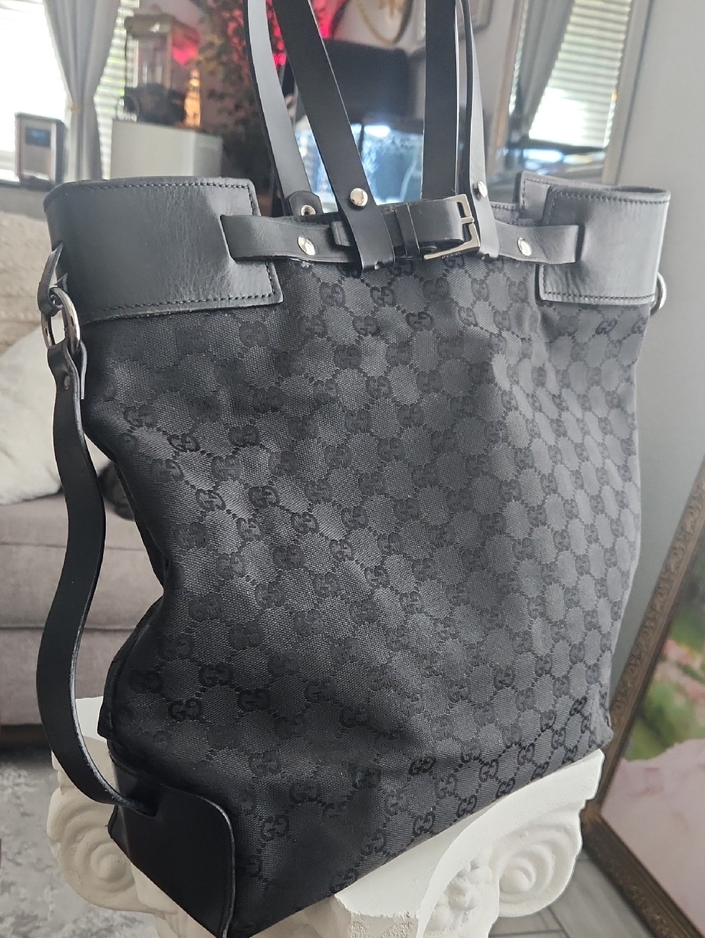 Gucci Black Monogram Tote Bag
